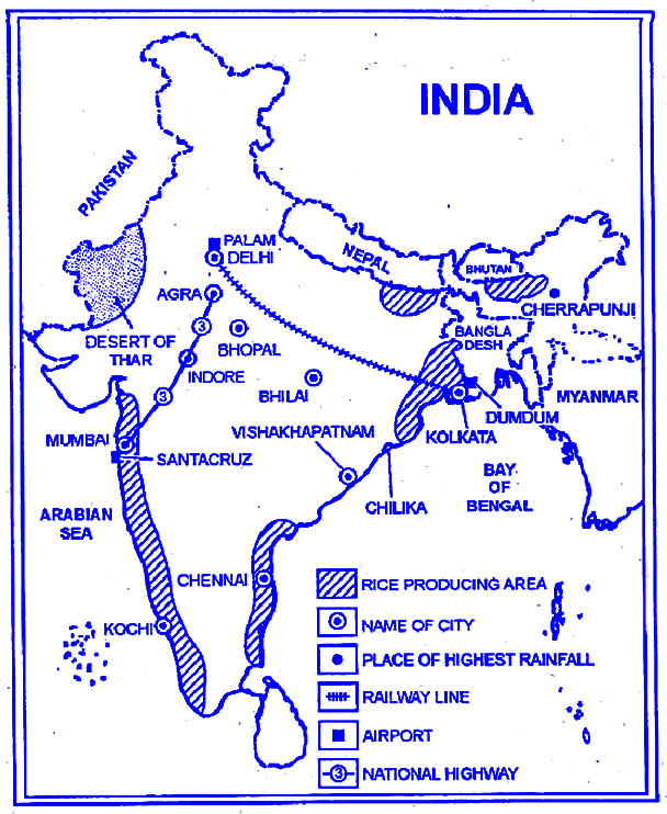 Show the following on the outline map of India : (i) Delhi ...