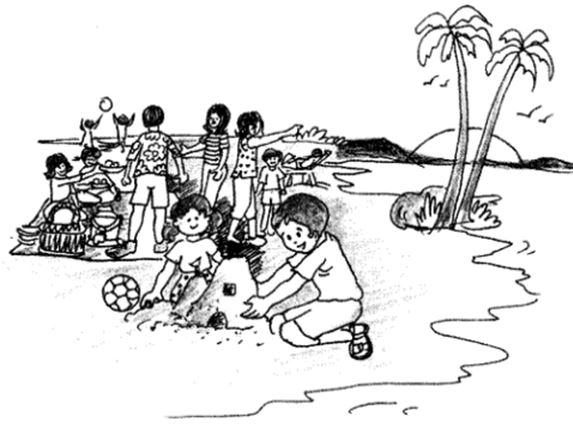 Cartoon Black and White Line Drawing of a Family Going on a Picnic #8933 by  Ron Leishman